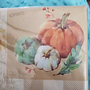 Vinyl Tablecloth Fall Leaves Pumpkins Patchwork 70 Inch Round